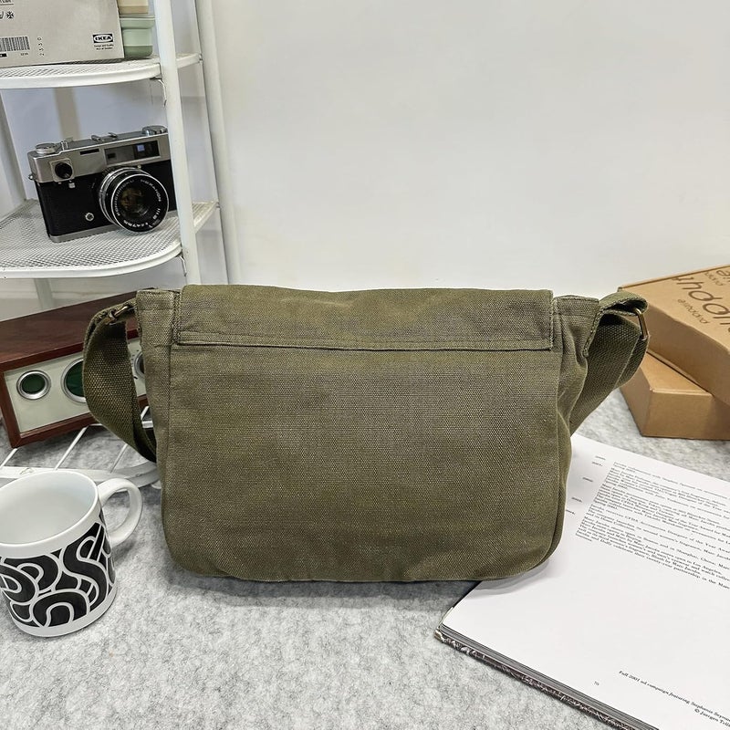 AFGWK School Vintage Canvas Messenger Bag for Men Crossbody Shoulder Bag Satchel Handbags - Image 4